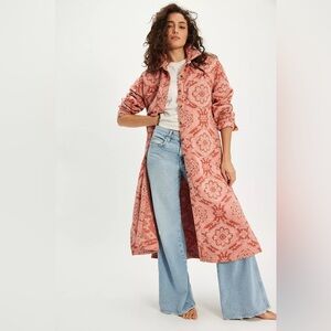 Free people We The Free Brick Lane Jacquard Maxi Shirt Jacket soft pink combo